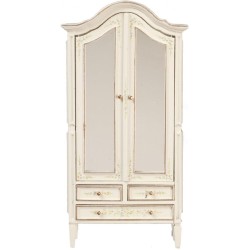 Dolls House White Floral Mirrored Armoire Wardrobe JBM Miniature Bedroom Furniture