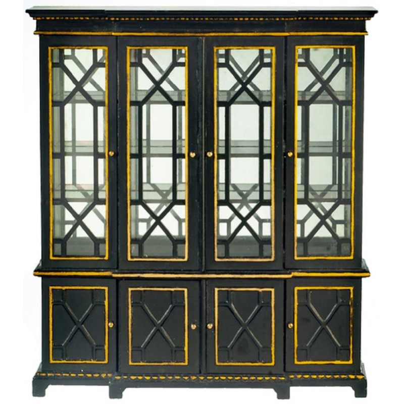 Dolls House Georgian Bookcase Cabinet Black & Gold JBM Miniature Study Furniture