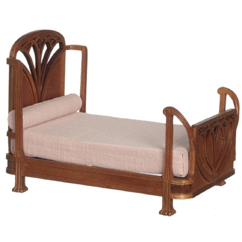 Dolls House Art Nouveau Double Bed JBM Walnut Quality Bedroom Furniture 1:12