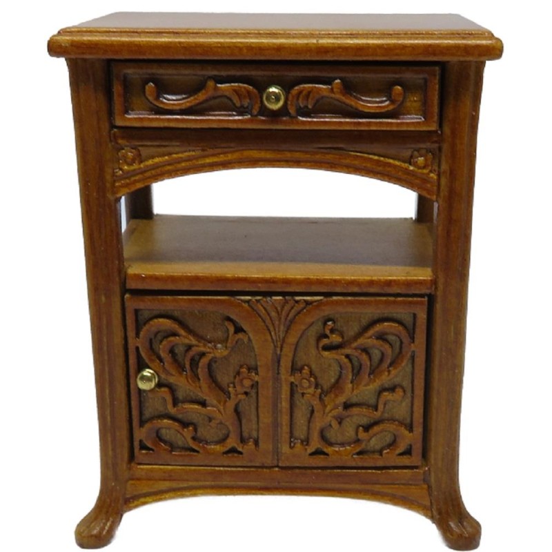 Dolls House Art Nouveau Bedside Table Miniature JBM Walnut Bedroom Furniture