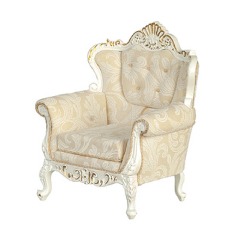 Dolls House White Victorian Armchair JBM Miniature Rococo Living Room Furniture