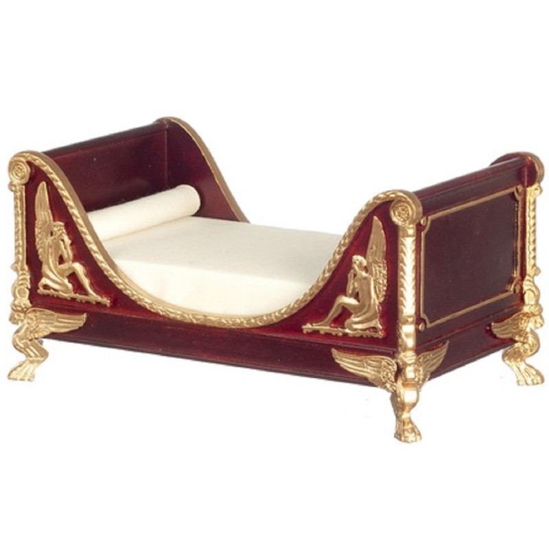 Dolls House Single Sleigh Bed Ferdinand II JBM Miniature Mahogany Furniture