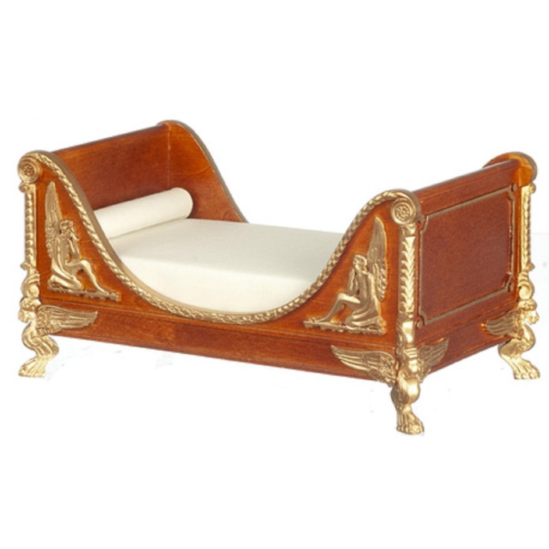 Dolls House Single Sleigh Bed Ferdinand II JBM Miniature Walnut Furniture 1:12