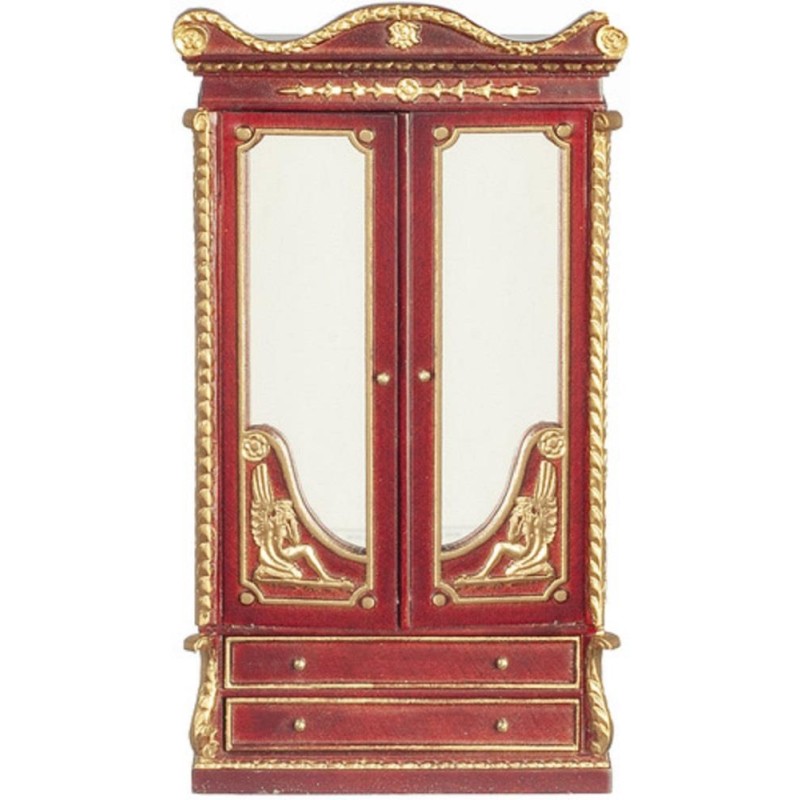 Dolls House Mahogany Mirrored Armoire Wardrobe JBM Miniature Bedroom Furniture