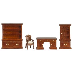 Dolls House Walnut Study Office Set JBM 1:48 Scale 1/4 inch Miniature Furniture
