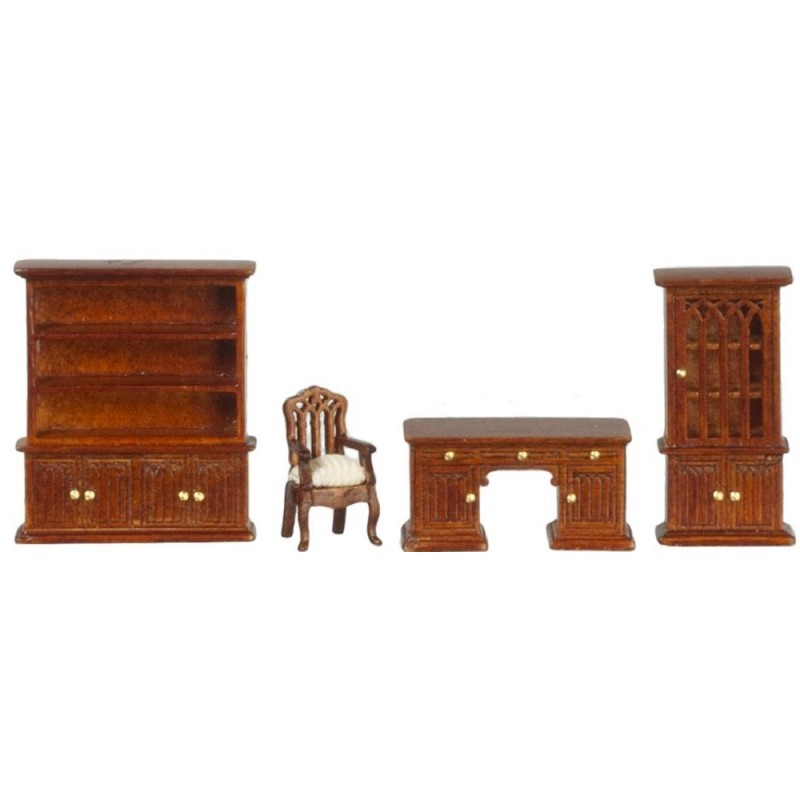 Dolls House Walnut Study Office Set JBM 1:48 Scale 1/4 inch Miniature Furniture