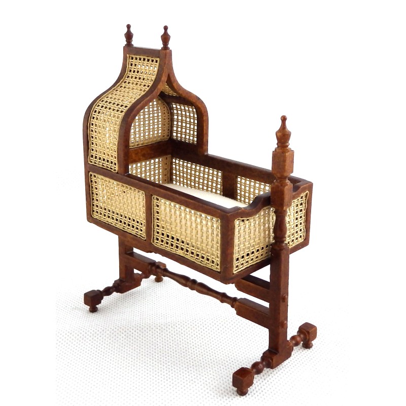 Dolls House 1:24 Jacobean Cane Walnut Rocking Cradle JBM Nursery Furniture