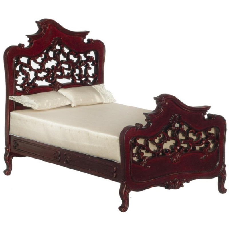 Dolls House Victorian Art Nouveau Double Bed JBM Mahogany Bedroom Furniture