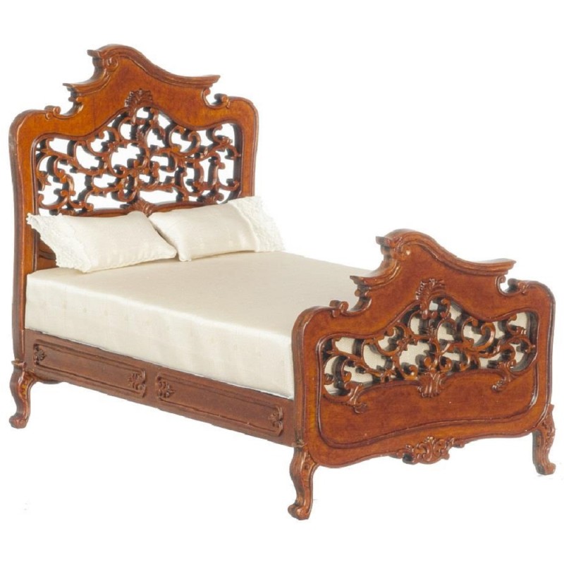 Dolls House Victorian Art Nouveau Double Bed JBM Walnut Bedroom Furniture