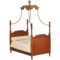 Dolls House Walnut Louis XV Double Canopy Bed JBM Miniature Furniture 1:12