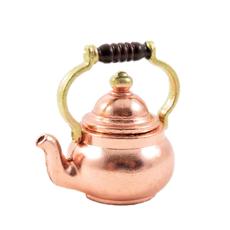 Dolls House Copper Kettle Brass Knob & Handle Old Fashioned Kitchen Accessory