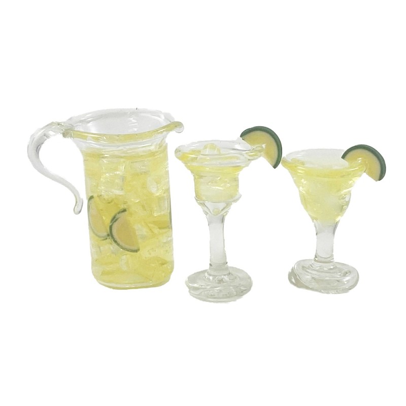 Dolls House Jug & 2 Glasses of Lime Juice Miniature Kitchen Dining Accessory