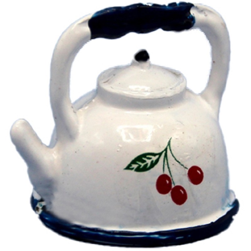 Dolls House White Cherry Kettle Metal Miniature Kitchen Accessory 1:12 Scale