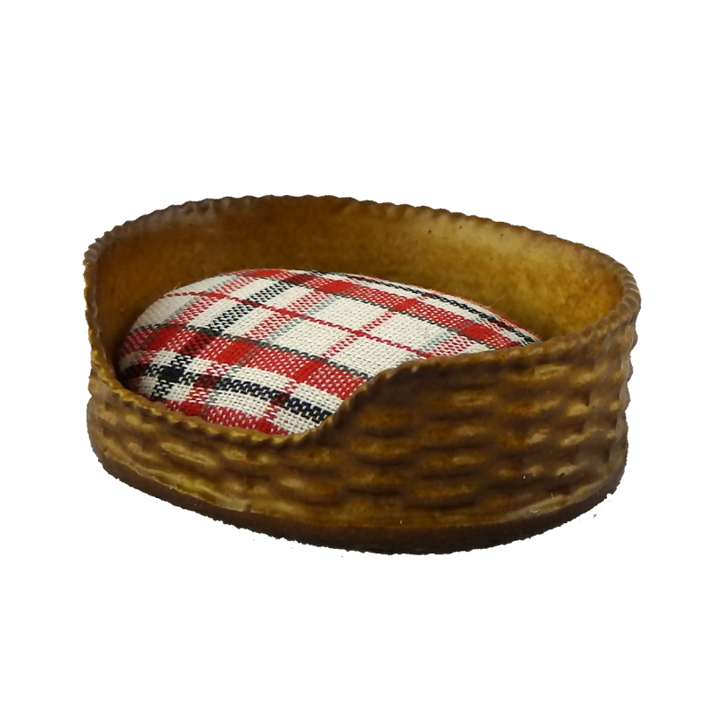 Dolls House Dog Cat Bed Basket Red Check Cushion Miniature Pet Accessory