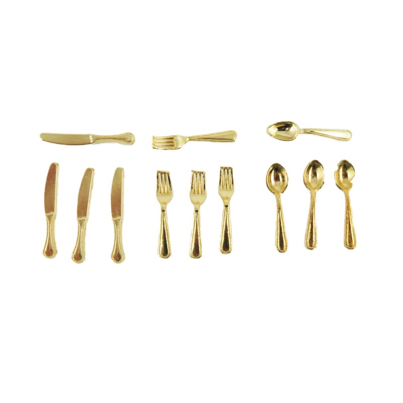 Dolls House Gold Cutlery Set 4 Place Settings Dining Room Tableware 1:12