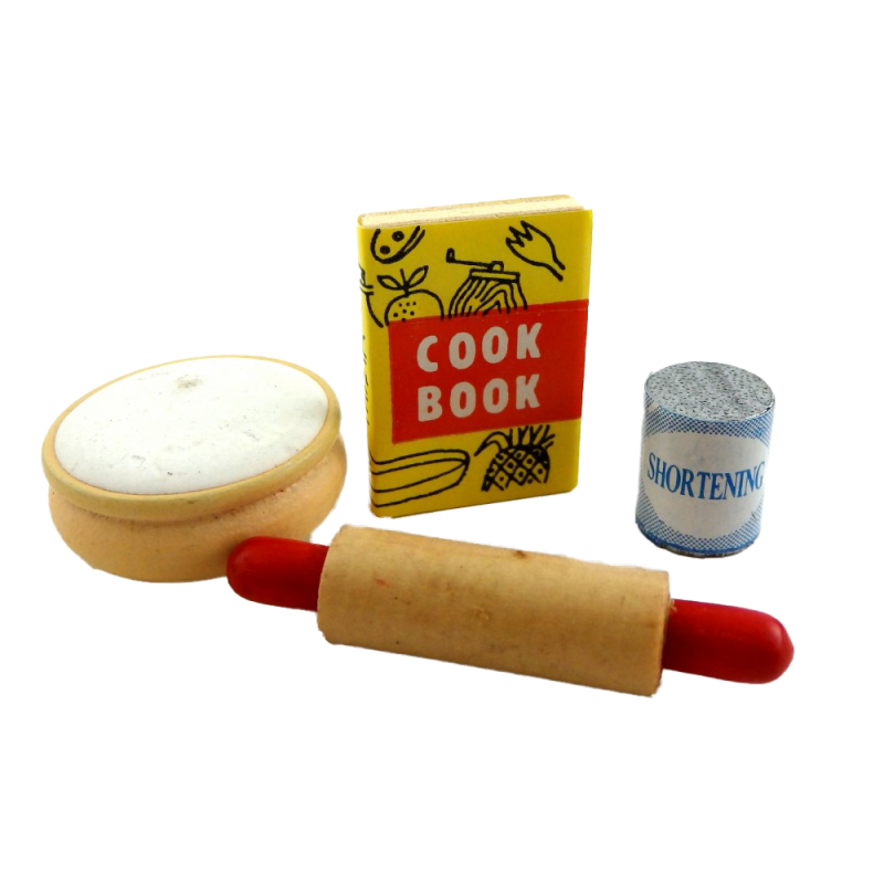 Dolls House Cooks Baking Set Rolling Pin Bowl Book Miniature Kitchen Accessory