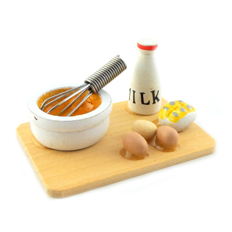 Dolls House Food Preparation Set on Board Whisking Miniature Kitchen