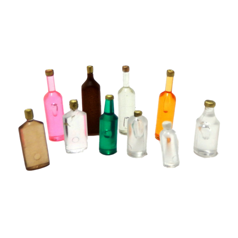 Dolls House 10 Mixed Coloured Bottles C Kitchen Pub Shop Accessory