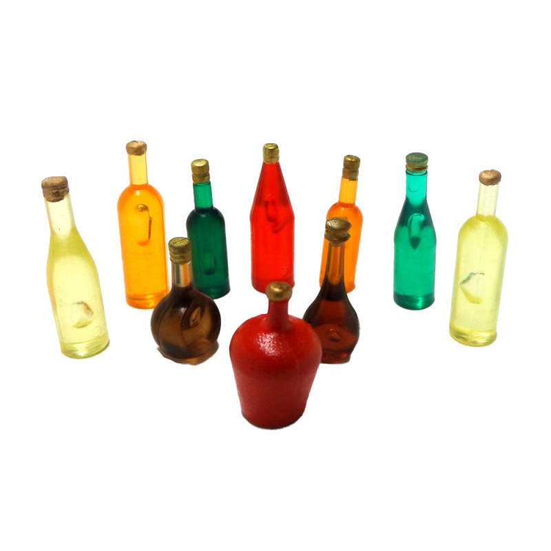 Dolls House 10 Mixed Coloured Bottles B Kitchen Pub Shop Accessory