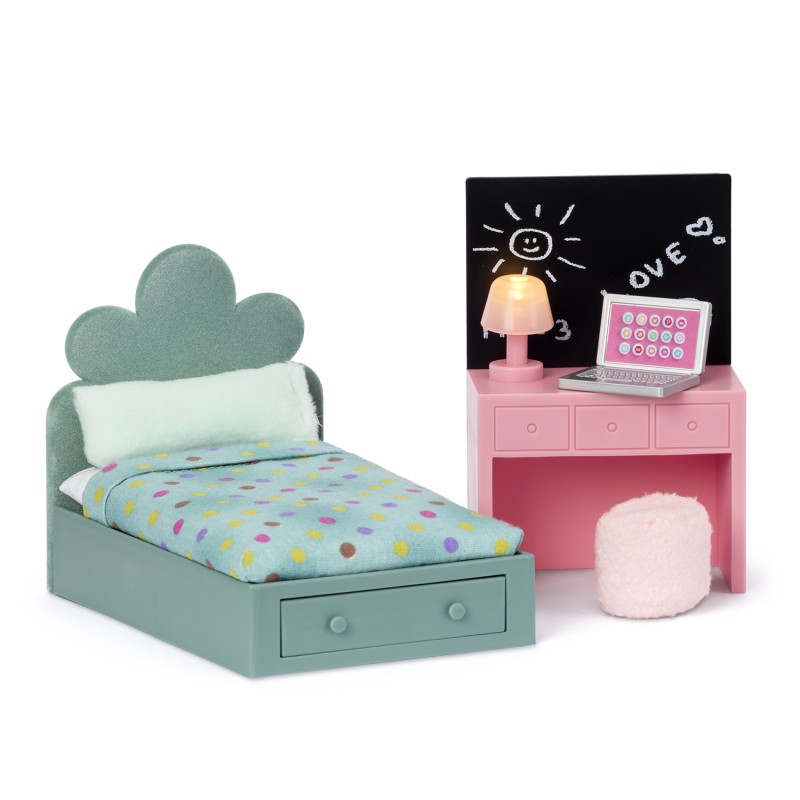 Lundby Dolls House Teen Bedroom Furniture Set Modern Bed & Desk