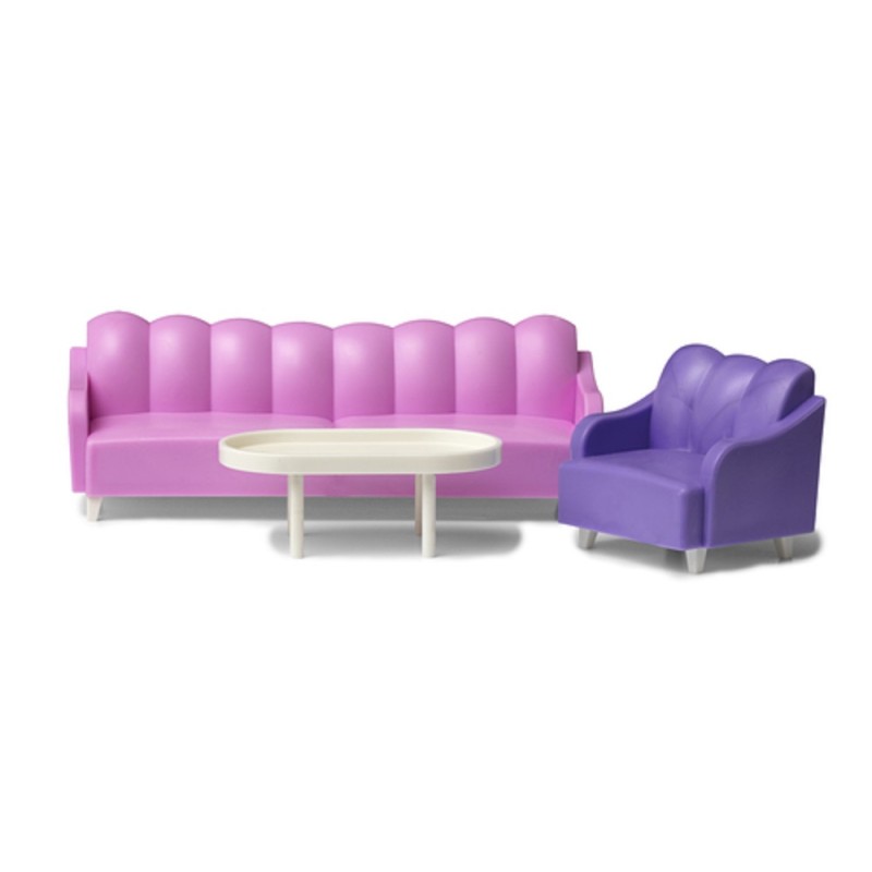 Lundby Basic Pink Sofa and Purple Chair Set Modern Living Room Furniture 1:18