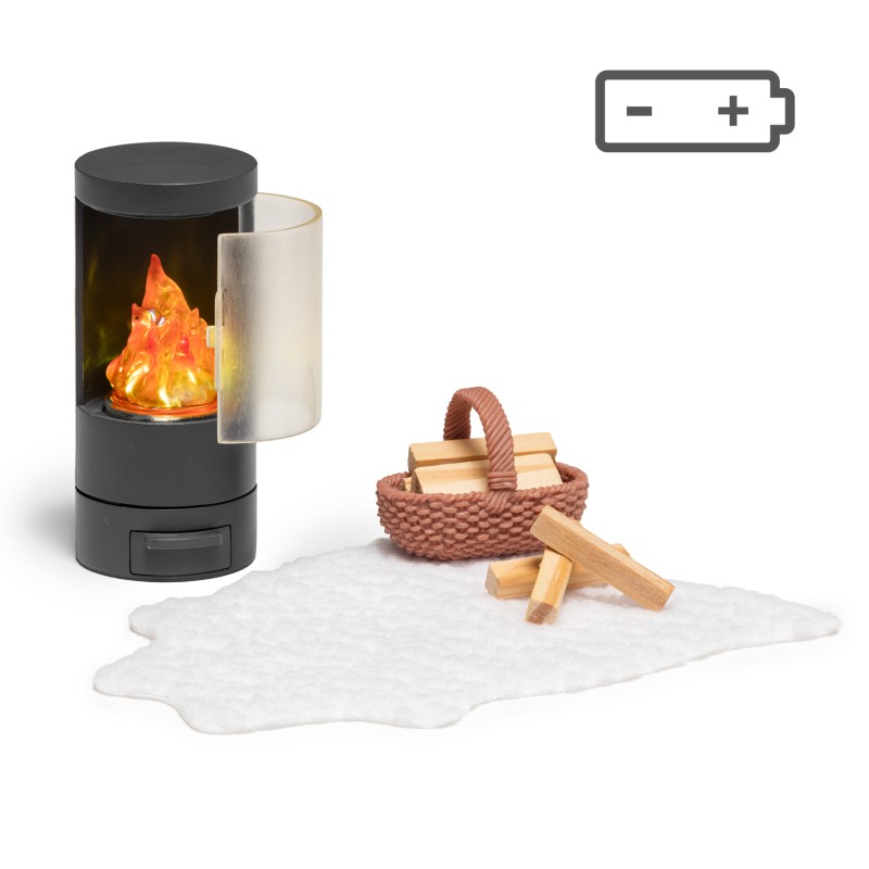 Lundby Modern Light Up Fire Dolls House Battery Operated LED Fireplace Set