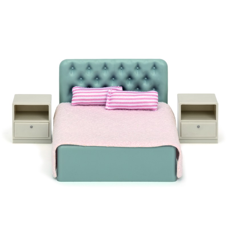 Lundby Basic Double Bed & Bedside Tables Dolls House Bedroom Furniture Set