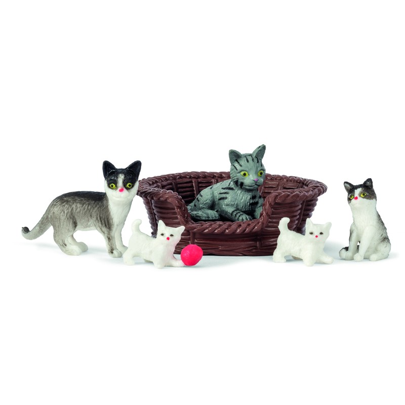 Lundby Dolls House Pet Set Cat Family with Kittens and Basket