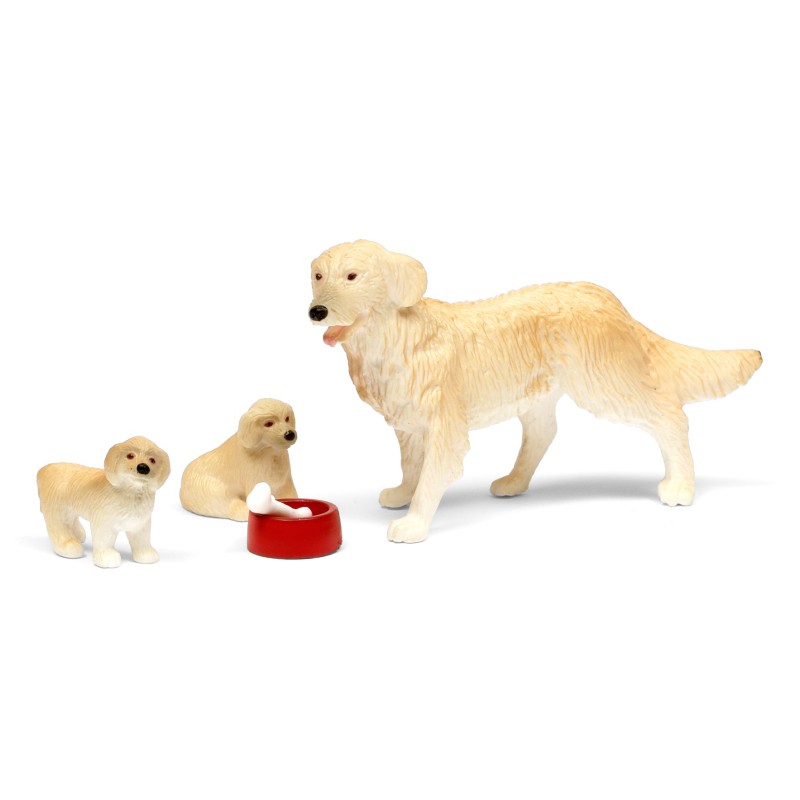 Lundby Dolls House Dog Family Pet Set with 2 Puppies Bowl and Bone