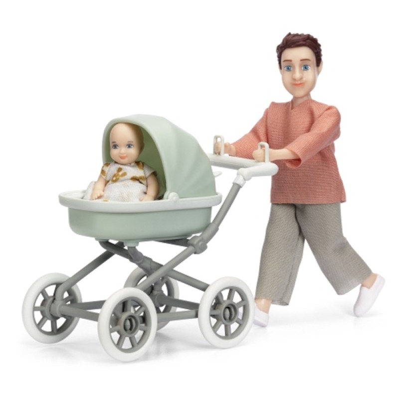 Lundby Dolls House Dad Father with Baby & Pram Modern People 1:18 Scale