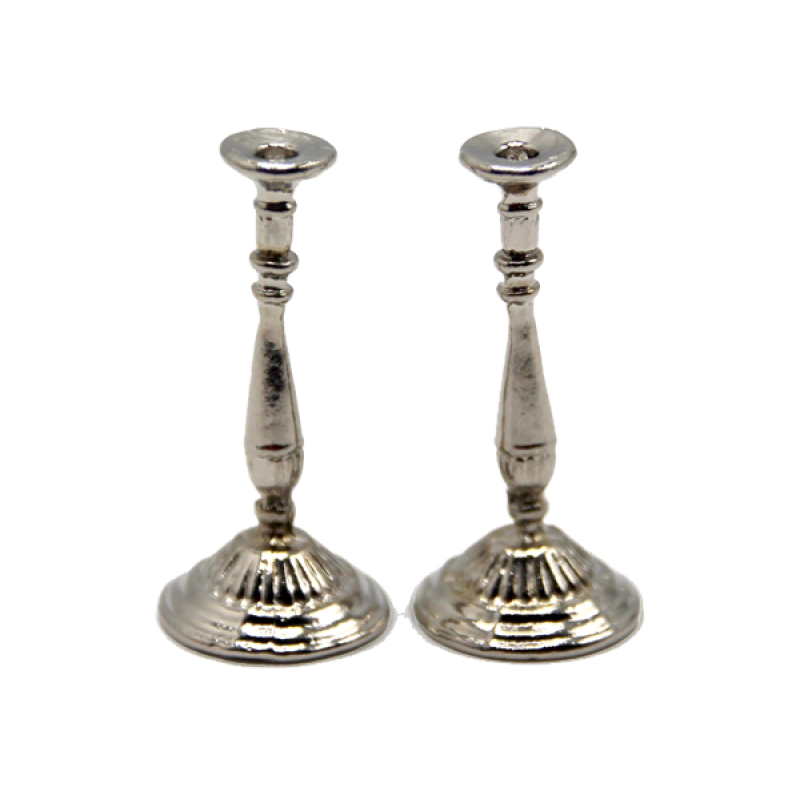 Dolls House Miniature Accessory Pair of Silver Candlesticks