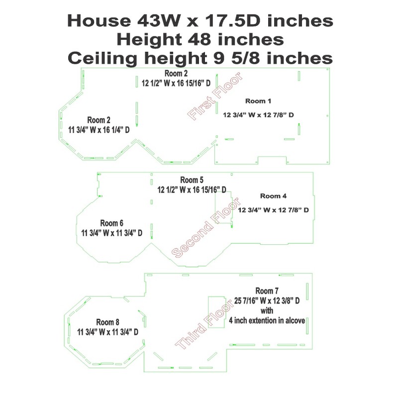 Dolls House New Leon Gothic Victorian Mansion 1:12 Laser Cut Wooden Flat Pack Kit