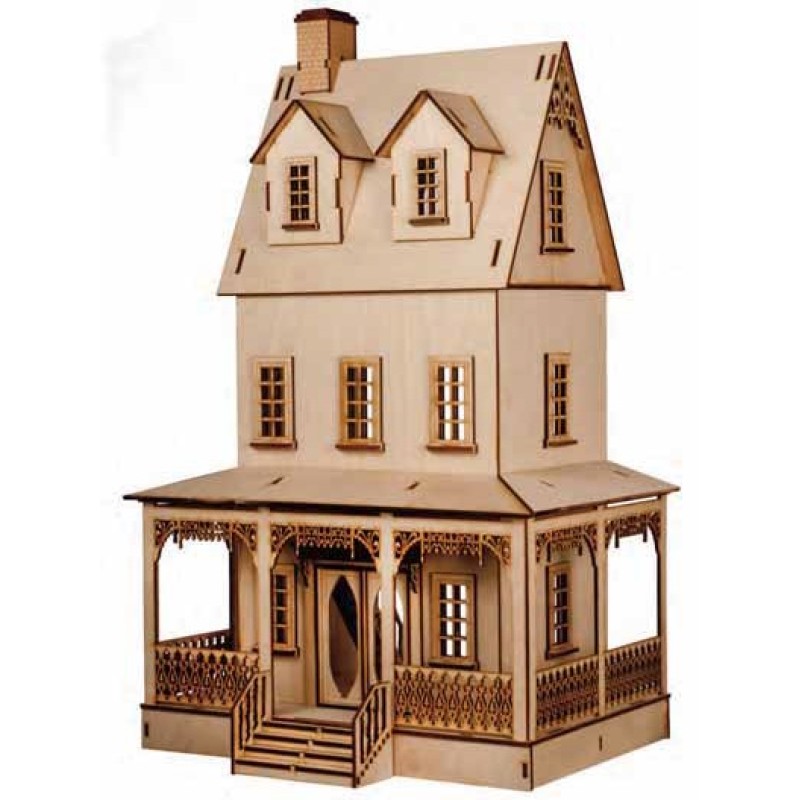 Dolls House Abriana American Country Cottage Flat Pack Kit Laser Cut 1:24 Scale