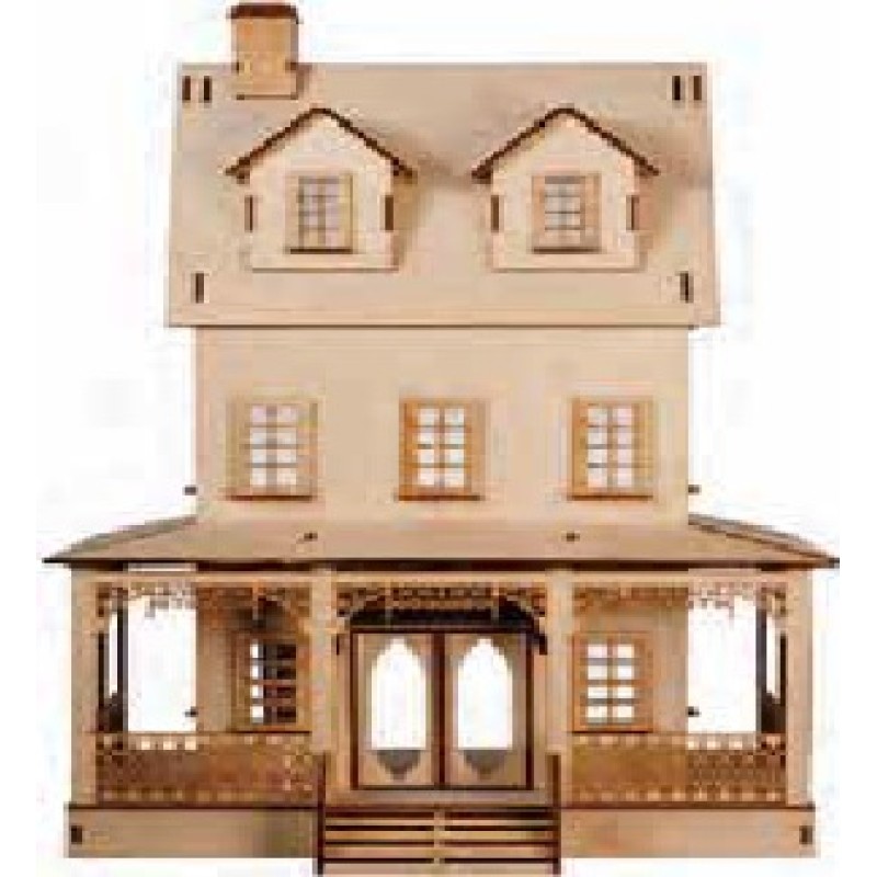 Dolls House Abriana American Country Cottage Flat Pack Kit Laser Cut 1:24 Scale