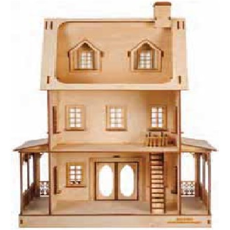 Dolls House Abriana American Country Cottage Flat Pack Kit Laser Cut 1:24 Scale