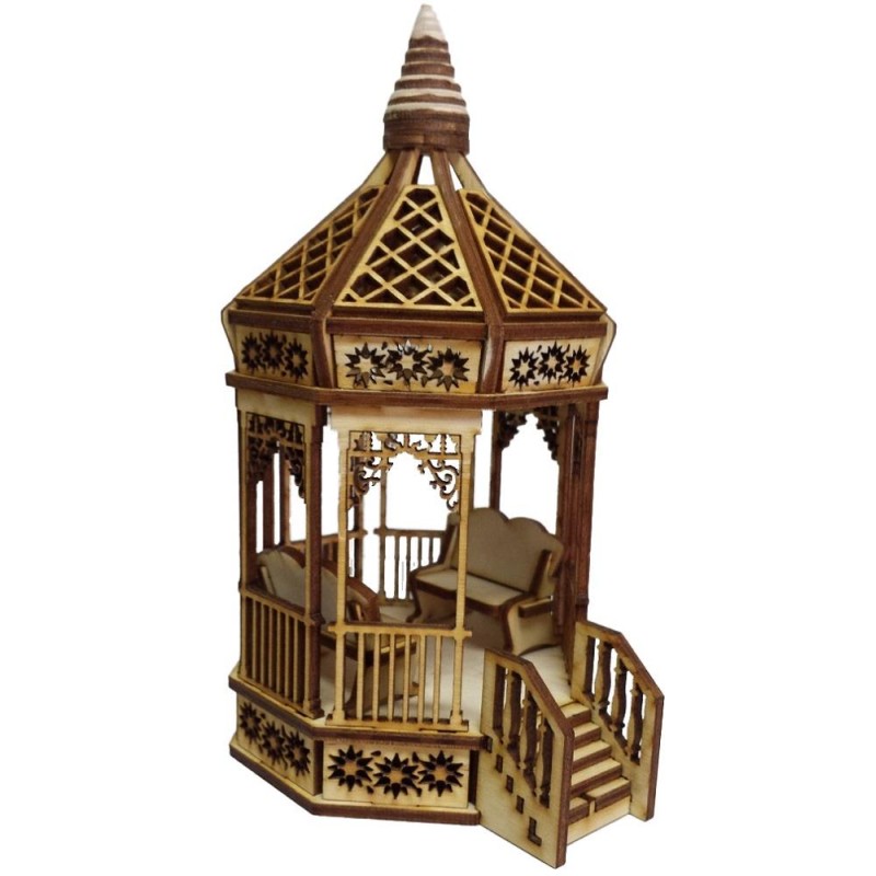 Dolls House Victorian Gazebo 1:48 1/4 Inch Scale Miniature Lazer Cut Flat Pack Kit 