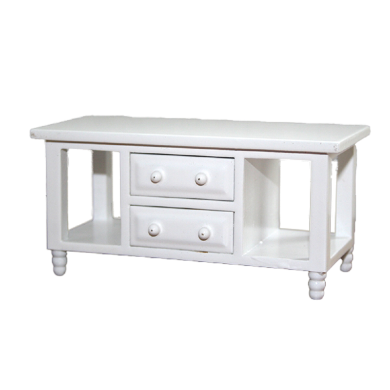 Dolls House Modern White Coffee Table with Drawers Miniature 1:12 Furniture