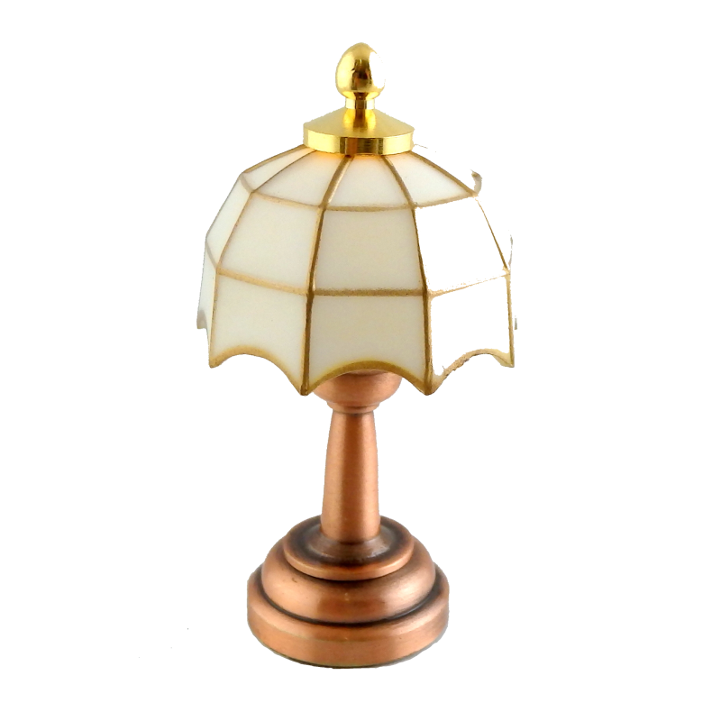 Dolls House Copper Lamp White & Gold Tiffany Shade LED Battery Lighting 1:12