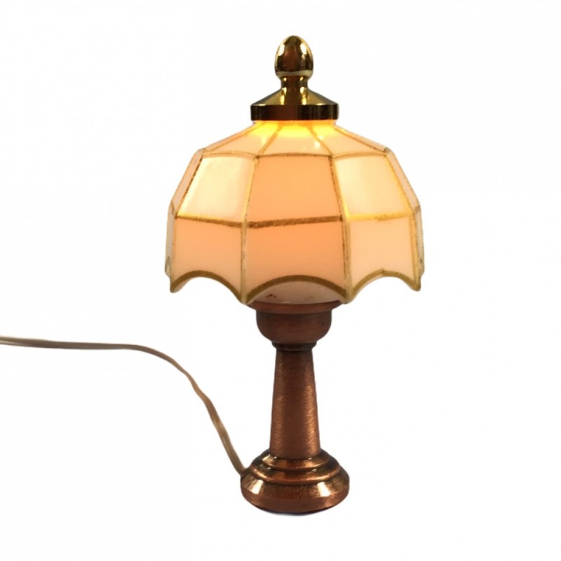 Dolls House Bronze Table Lamp White & Gold Tiffany Shade 12V Electric Lighting Dolls House Bronze Table Lamp White & Gold Tiffany Shade 12V Electric Lighting