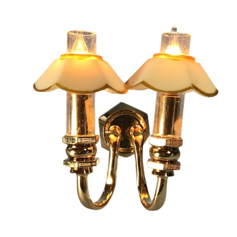 Dolls House Victorian Gas Lamp Double Wall Light White Shades 12V Electric
