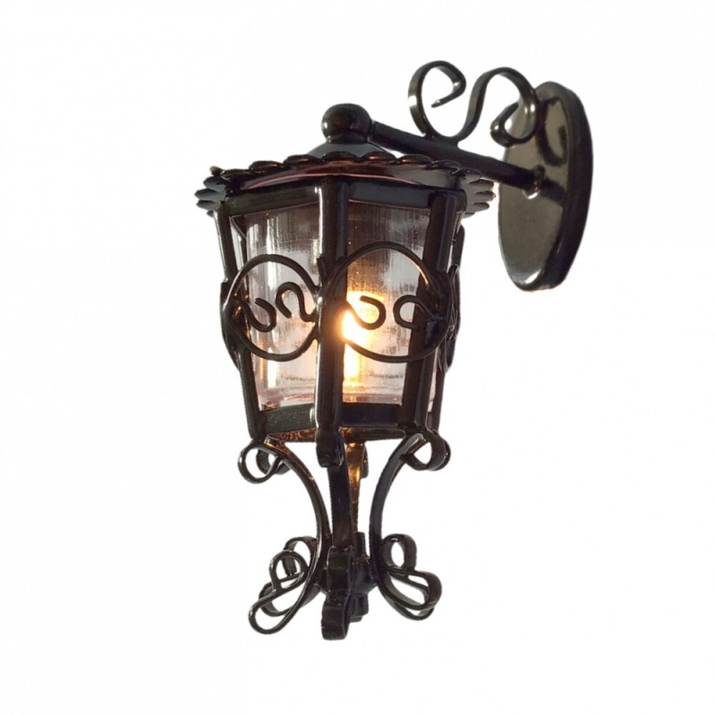 Dolls House Black Carriage Coach Lamp Ornate Wall Light Hanging Outside Electric