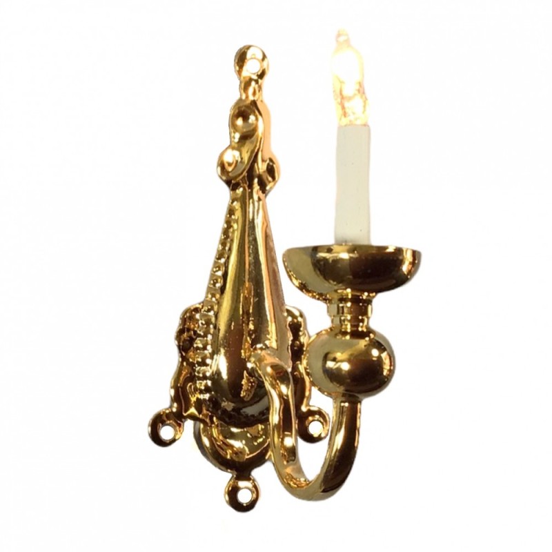 Dolls House Gold Victorian Single Candle Wall Lamp Sconce 12V Electric Light