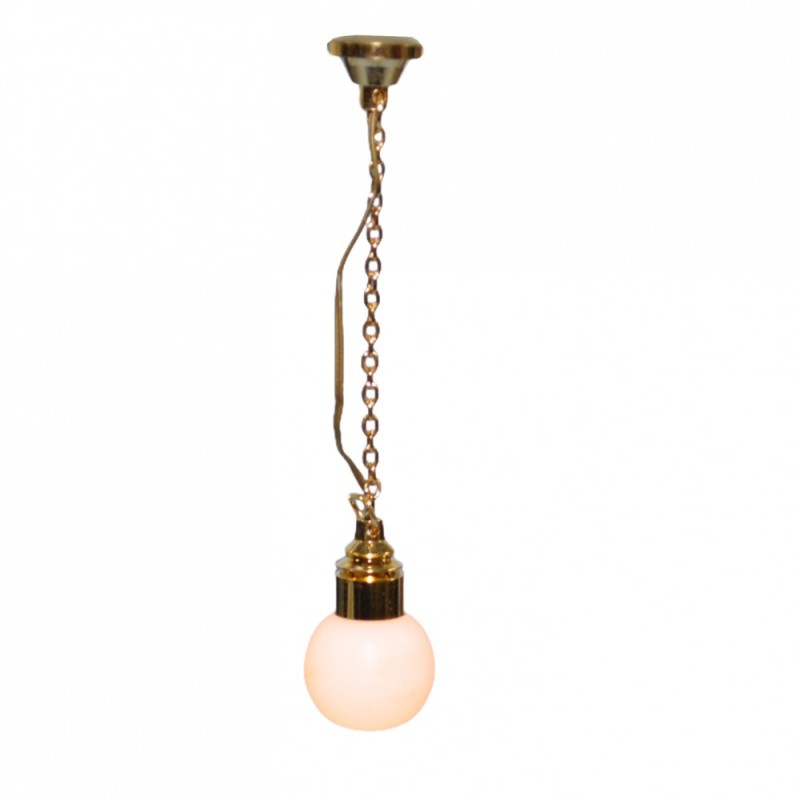 Dolls House Gold Pendant Light White Globe Shade Hanging Electric Ceiling Light