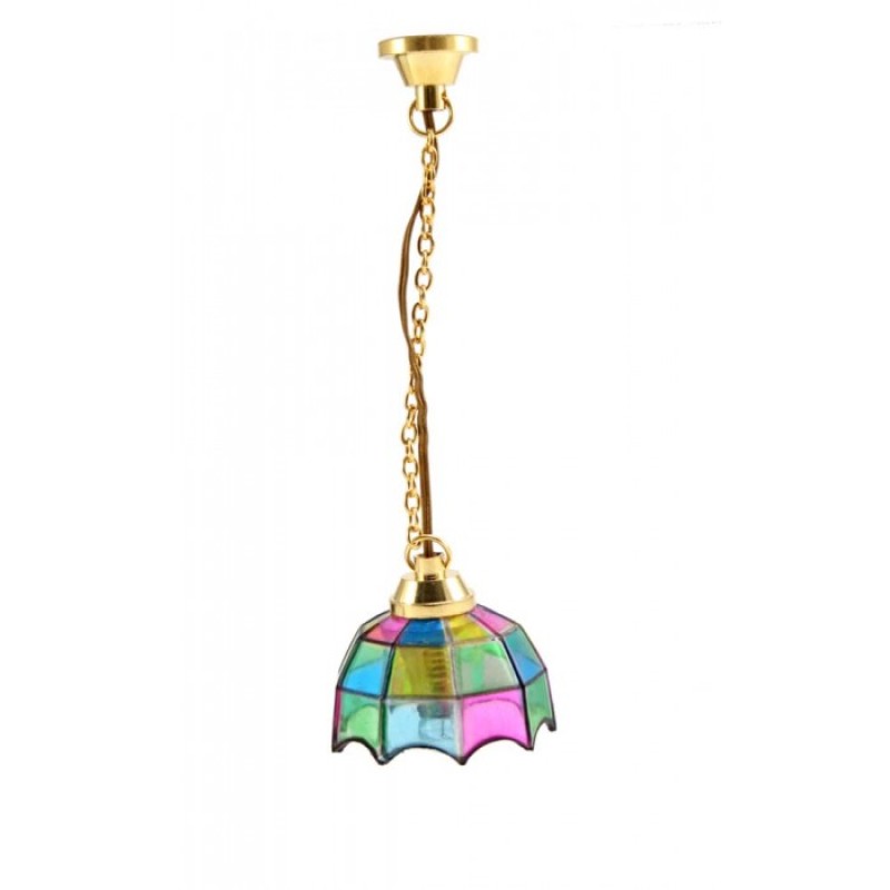 Dolls House Pendant Light with Multi Coloured Shade 12V Electric Lighting