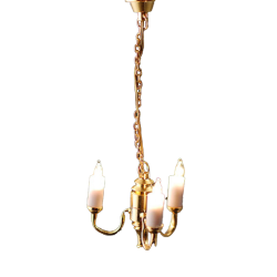 Dolls House Gold 5 Arm Candle Chandelier Brass 12V Electric Ceiling Light 