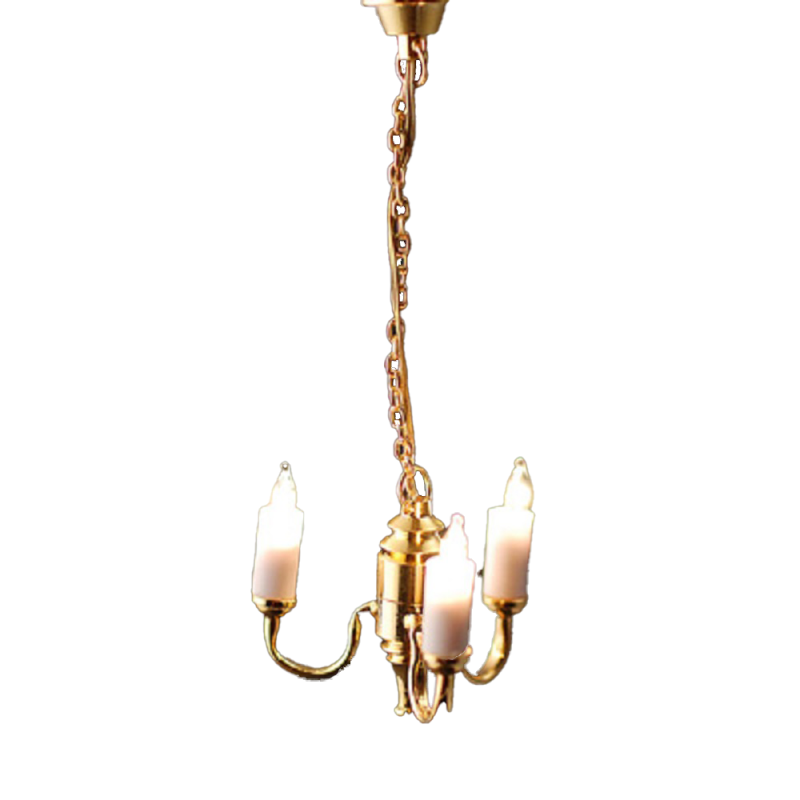 Dolls House Gold 3 Arm Candle Chandelier 12V Electric Lighting