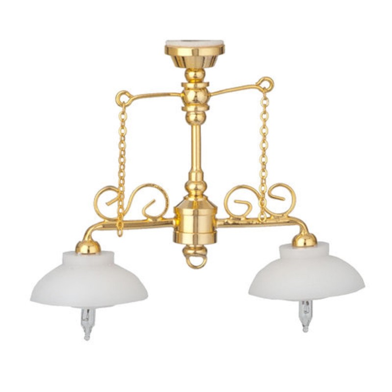 Dolls House Double Counter Light Brass White Bowl Shades 12V Electric Dolls House Double Counter Light Brass White Bowl Shades 12V Electric