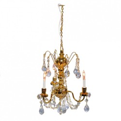 Dolls House Real Crystal Chandelier 3 Arm Gold Finish Miniature 12V Lighting
