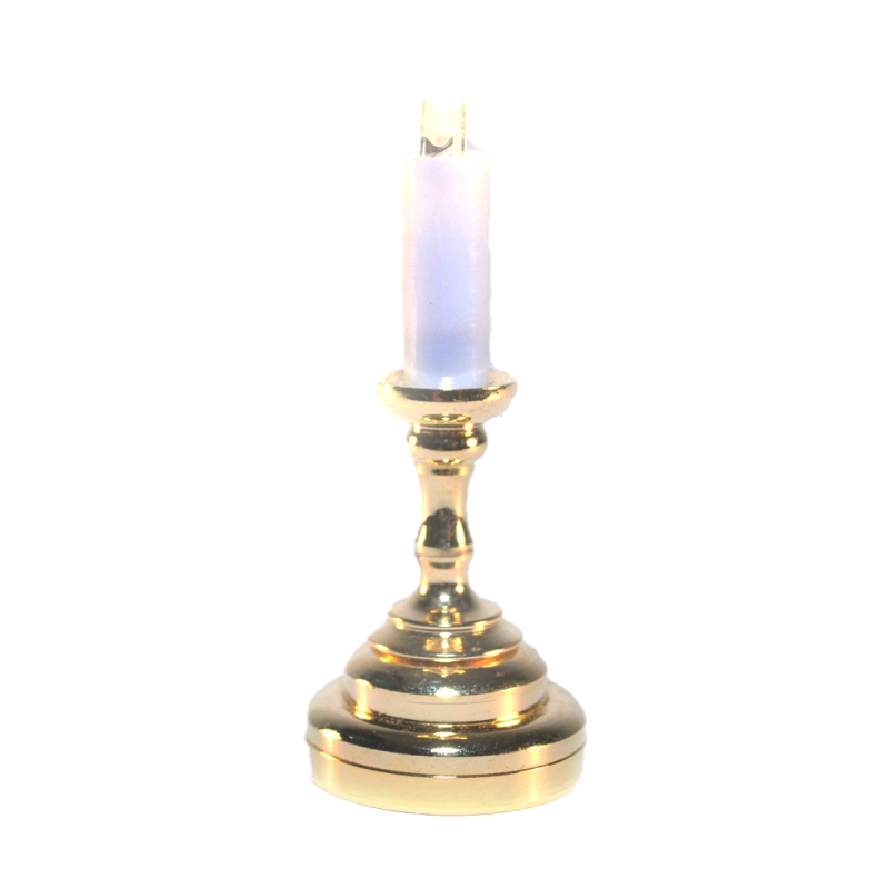 Dolls House Single Brass Candlestick Lamp LED Battery Lighting 1:12 Scale