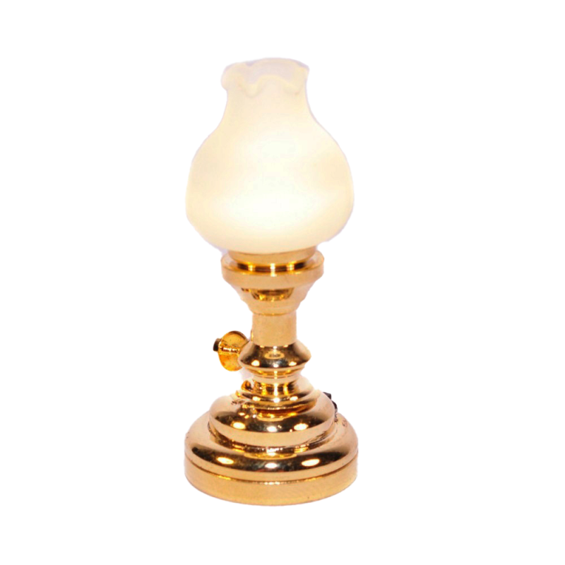 Dolls House Brass Oil Lamp Frosted Tulip Shade LED Battery Lighting 1:12
